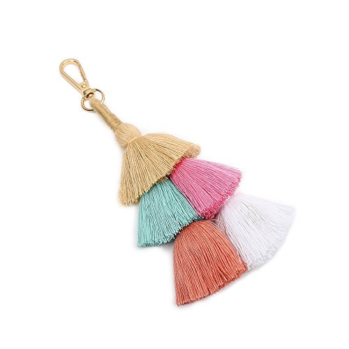 QTMY Pom Pom Tassel Bag Pendant Charm Boho Keyring Keychain for Women Purse Handbag Decor -3-