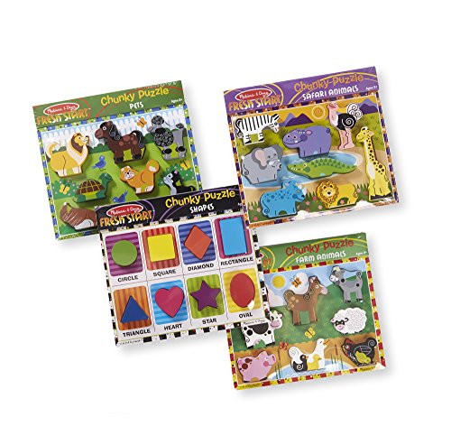 Melissa & Doug Wooden Chunky Puzzle Farm/Pet/Safari/Shapes Puzzle (8 Piece)