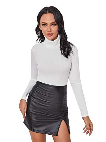 Floerns Women's Long Sleeve Slim Fit Turtleneck Basic T-Shirts White Knitted XL