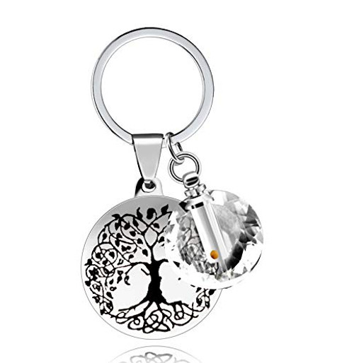 Stainless Steel Family Tree of Life Keychain with Real Mustard Seed in Openable Bottle Charms Pendant, Family Reunion Gifts ZY020 -Platinum Plated- Stainless Steel Family Tree of Life Keychain with Real Mustard Seed in Openable Bottle Charms Pendant, Family Reunion Gifts ZY020 -Platinum Plated-