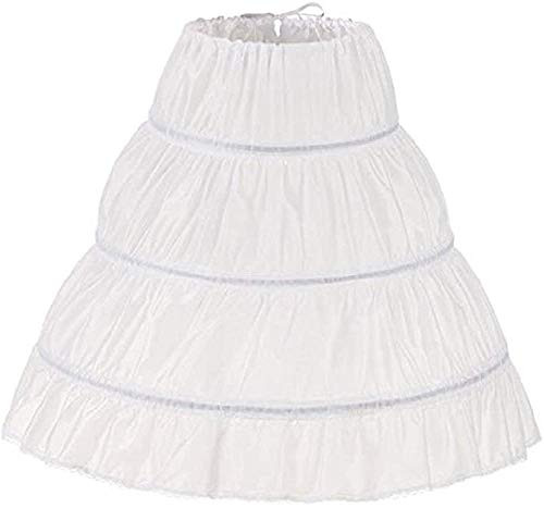 WOWBRIDAL Girls' 3 Hoops Petticoat Full Slip Flower Girl Crinoline Skirt -White, 10-11Years-