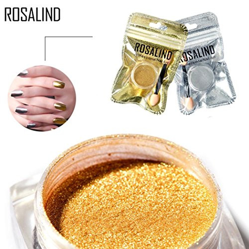 Hunputa Nail Art Powder,Rosalind Women Nail Art Glitter Mirror Powder Effect Chrome Nails Pigment Gel Polish DIY -2PCS-Silver  plusGold--