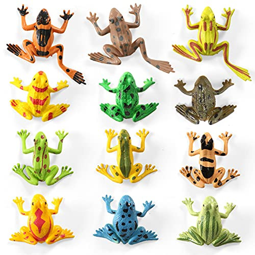 JINHUA 12Pcs Small Colorful Plastic Frogs Model,Amphibian Ornaments Realistic Frog Model Action Figures Animals Toys,Garden Flowerpot Plants Decor