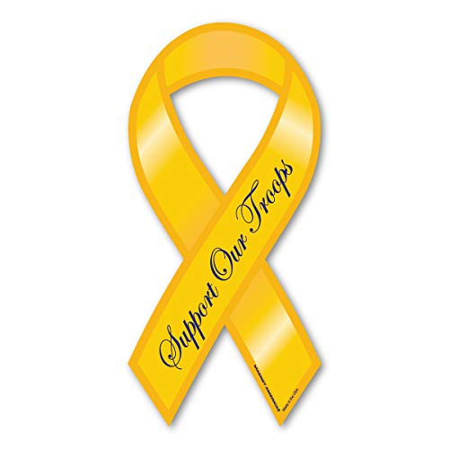 Yellow Support Our Troops Mini Ribbon Magnet -Kitchen-
