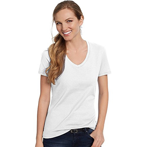 Hanes Women's Nano-T V-Neck T-Shirt, White, M