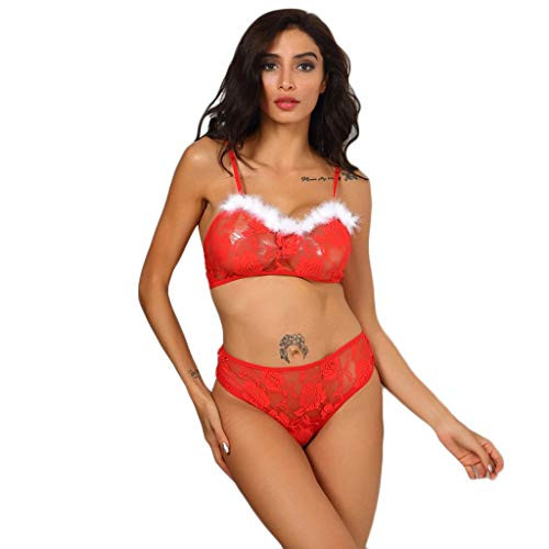 Plus Size Lingerie Set Women Lace Lingerie Chemise Sexy V-Neck Floral Full Slip Sleepwear Babydoll Nightgown Dress Red