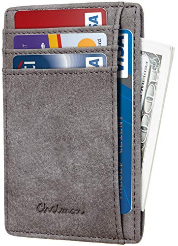 Chelmon Slim Wallet RFID Front Pocket Wallet Minimalist Secure Thin Credit Card Holder -Grey Steel-