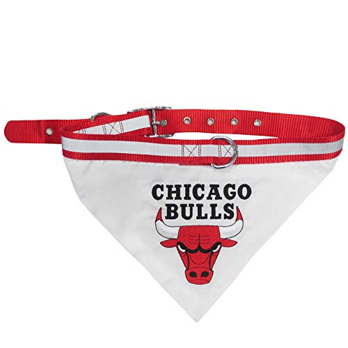NBA BANDANA - CHICAGO BULLS DOG BANDANA with Reflective  and  Adjustable DOG COLLAR, Large