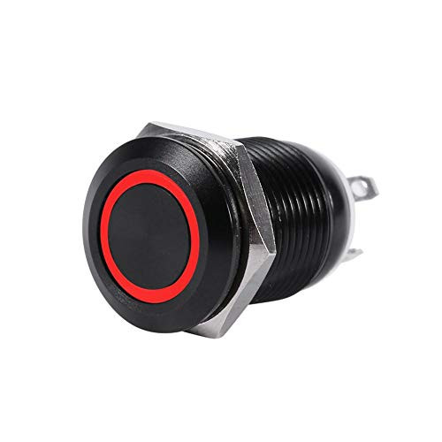 LED Button Switch,Car 12mm LED Light Momentary Push Button Switch Toggle Black Case 2A-Red-