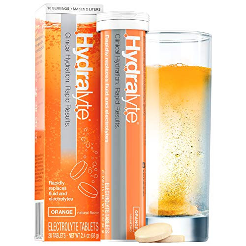 Hydralyte - Effervescent Electrolyte Tablets for On-The-Go Clinical Hydration, Orange, 20 Count - Effervescent Tablets Add to Water to Make an Oral Rehydration Solution
