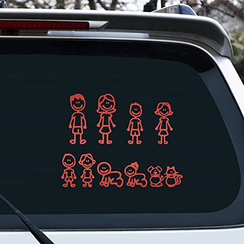 vylymuses 10 Figures Unique Designs Stick Figure-Stick Figure Family Car Sticker Decal,My Family Car Stickers with Mom Dad Kids Dog Cat Family Car Decal Sticker for Windows Bumper -Matte Red?