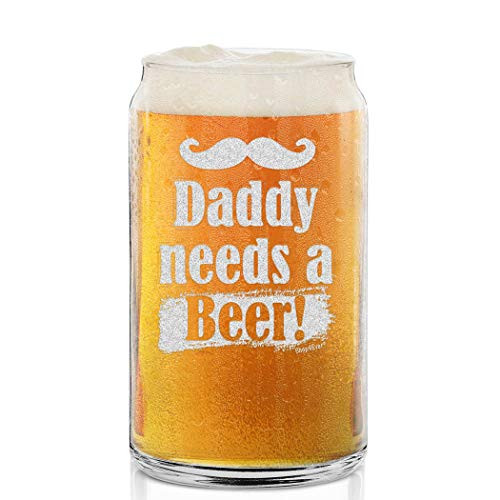 Shop4Ever Daddy Needs A Beer Engraved Beer Can Glass Funny Dad Beer Glass