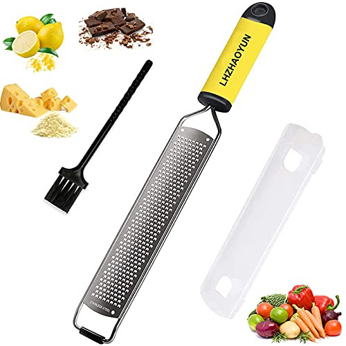 Cheese Grater, Zester Grater with Handle, Lemon Zester for Kitchen Ginger Chocolate Garlic Fruits Citrus Nutmeg Parmesan, Sharp Stainless Steel Blades, Dishwasher Safe, Yellow