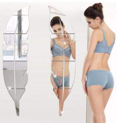 Ayunjia Feather Mirror Wall Paste,DIY Modern Plume Feather Acrylic Mirror Wall Stickers Room Mural Decoration Acrylic Home Decal Living Room Murals Wall Paper Decor