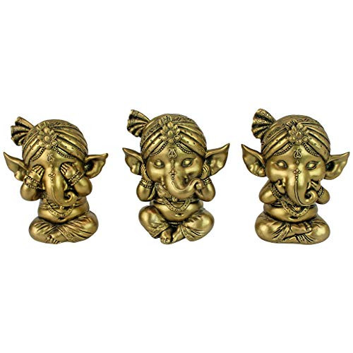 Design Toscano See, Hear, Speak No Evil Lord Ganesha Hindu Elephant God Statue Set of Three, 4 Inch Antique Gold Design Toscano See, Hear, Speak No Evil Lord Ganesha Hindu Elephant God Statue Set of Three, 4 Inch Antique Gold
