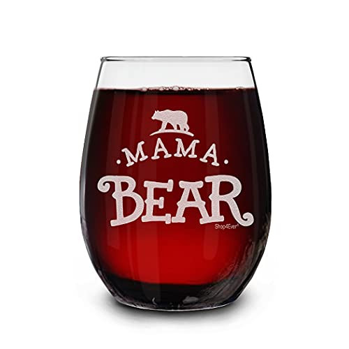 Shop4Ever New Mom Wine Glass Mama Bear Laser Engraved Stemless Wine Glass Shop4Ever New Mom Wine Glass Mama Bear Laser Engraved Stemless Wine Glass