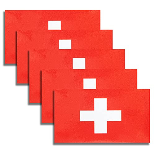 HSQCEZ 5 Pcs Switzerland Flag Vinyl Decal , Tactical Swiss Flag Decal Sticker, Swiss Stickers for Vehicles Car Window Bumper 2.5 x 4.5 Inch