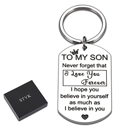 Inspirational Gifts Keychain for Son Teen Boys from Dad Mom Birthday Graduation Christmas Valentine Wedding Thanksgiving Gift to Him Men Kids from Daddy Mommy Step Mother Father to My Son Keyring