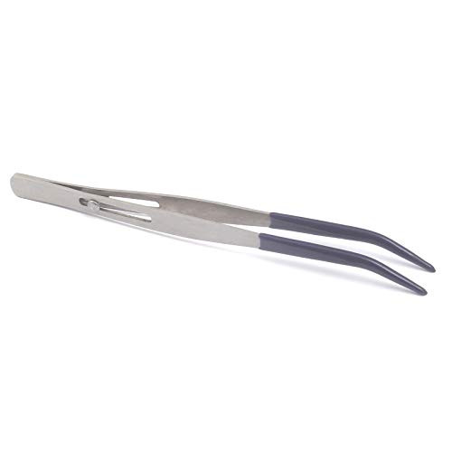 OdontoMed2011 6.5" Rubber Tipped Tweezer Bent Tip Slide Locking Button Lock Non Marring PVC Tips Stainless Steel Tweezers