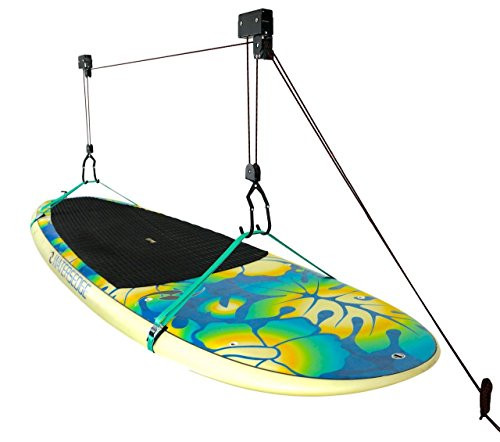StoreYourBoard SUP and Surfboard Ceiling Storage Hoist | Hi-Lift Home & Garage Hanging Pulley
