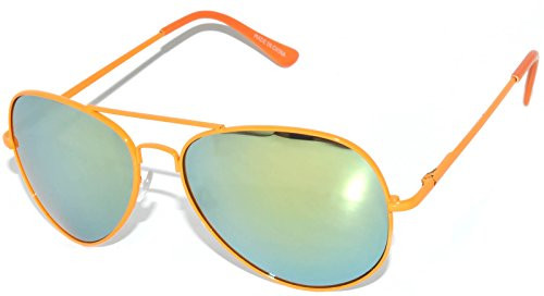 Classic Aviator Style Sunglasses Metal Frame Colored Lens UV Protection OWL -Orange-Mirror-Spring, Colored-