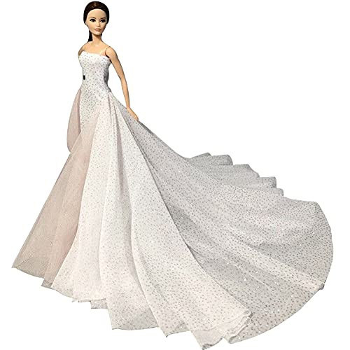 klooy 11.5 Inches White Princess Party Wedding Dress Doll Clothes Fashion Wedding Doll Dress for Doll Clothes Party Gown Outfit with Veil Girl Doll Gift Children's Day Gift Dress only