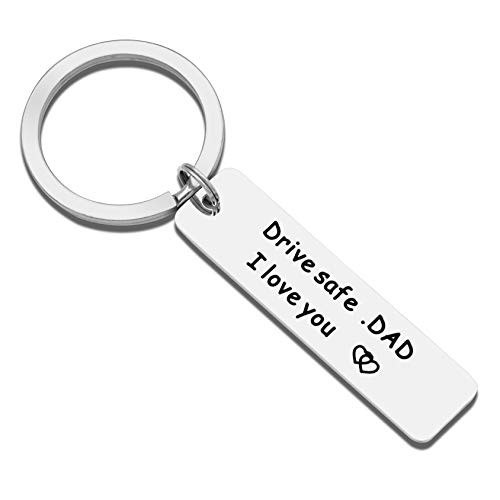 Drive Safe Keychain for Brother Be Safe Dad I Love You keychains for Uncle Gifts for Grandpa -silver dad-