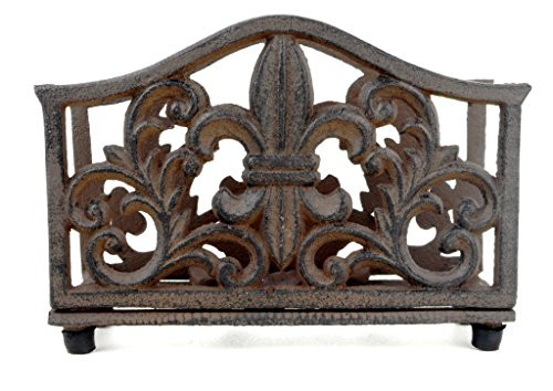 Cast Iron Rustic Brown Fleur De Lis Napkin Holder with Rubber Feet