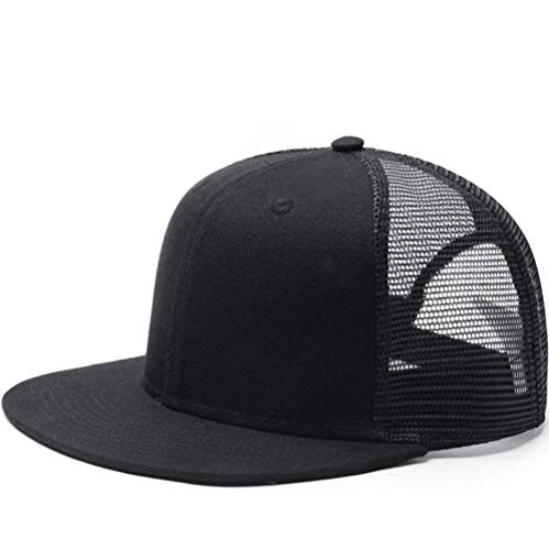 Yizhichu1990 Unisex Plain Flat Bill Adjustbale Baseball Cap Blank Snapback Mesh Trucker Hat -Black-