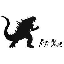 Godzilla Chasing Your Stick Figure Family - Vinyl - 7 Inches -Color- Black- Decal Laptop Tablet Skateboard Car Windows Stickers