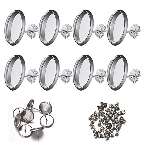 50pcs 12mm Stainless Steel Blank Stud Earring Bezel Setting with 50pcs Surgical Steel Earring Backs DIY Jewelry Making Findings -A572- 50pcs 12mm Stainless Steel Blank Stud Earring Bezel Setting with 50pcs Surgical Steel Earring Backs DIY Jewelry Making Findings -A572-