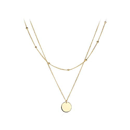 COLORFUL BLING Layered Heart Necklace Coin Love Pendant Handmade 18k Gold Plated Dainty Gold Choker Arrow Bar Layering Long Necklace for Women Girls - Layer disc COLORFUL BLING Layered Heart Necklace Coin Love Pendant Handmade 18k Gold Plated Dainty Gold Choker Arrow Bar Layering Long Necklace for Women Girls - Layer disc