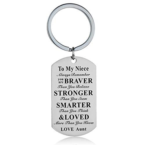 Inspirational Gifts to My Niece Nephew Boys Girls Jewelry Dog Tag Keychain from Aunt Uncle -Aunt to Niece Keychain-