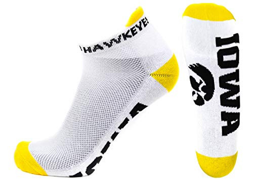 NCAA Iowa Hawkeyes Men's Footie Socks, White/Gold/Black NCAA Iowa Hawkeyes Men's Footie Socks, White/Gold/Black