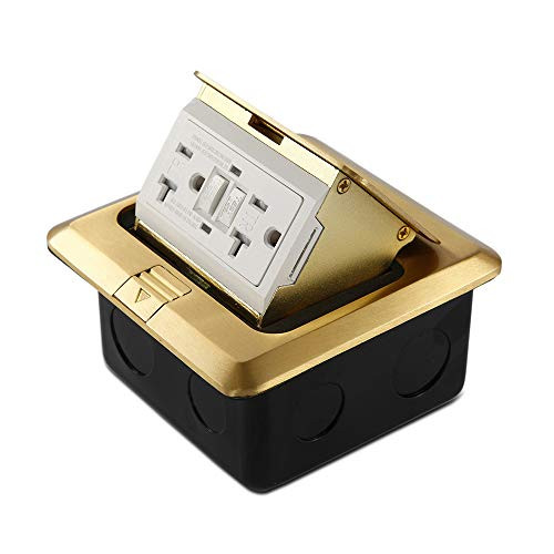 Pop Up Floor Electrical Outlet Kitchen Countertop Pop Out GFCI Receptacle Stainless Steel Box Brass Cover with Waterproof Socket 20A Tamper Resistant