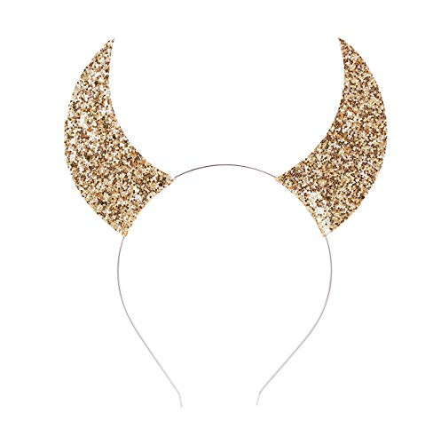 Love Fairy Halloween Sequins Devil Horns Headband Cosplay Masquerade Props Holiday Party Headband -Gold-