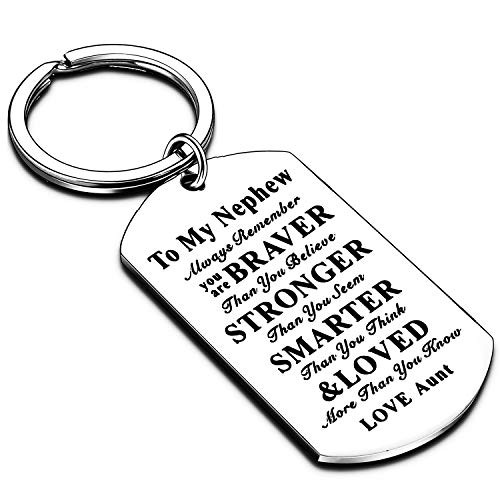 Niece Gifts Nephew Gifts Inspirational Gift Jewelry Dog Tag Keychain You are Braver Encouragement Gifts from Aunt Uncle -Aunt to Nephew Keychain- Niece Gifts Nephew Gifts Inspirational Gift Jewelry Dog Tag Keychain You are Braver Encouragement Gifts from Aunt Uncle -Aunt to Nephew Keychain-