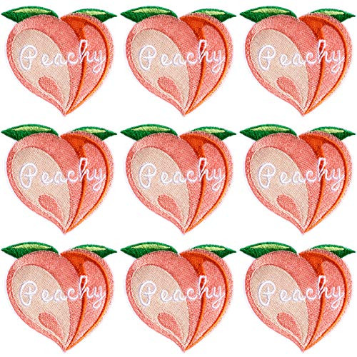 PAGOW 9Pcs Peachy Embroidered Patches, Fruit Iron on Patches for Clothing, Cute Peachy Stickers Suitable for Clothes Dress Hat Pants Shoes Curtain, DIY Embroidery Patch Sewing Craft Decoration