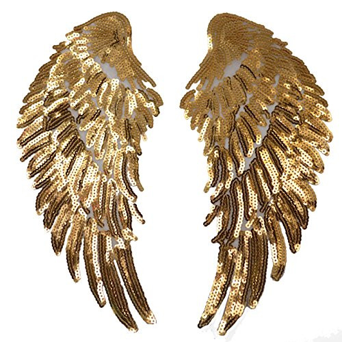 Buddy 1Pair Sequins Wing Iron on Patch Embroidered Bling Wings Clothes Badge DIY Applique Gold
