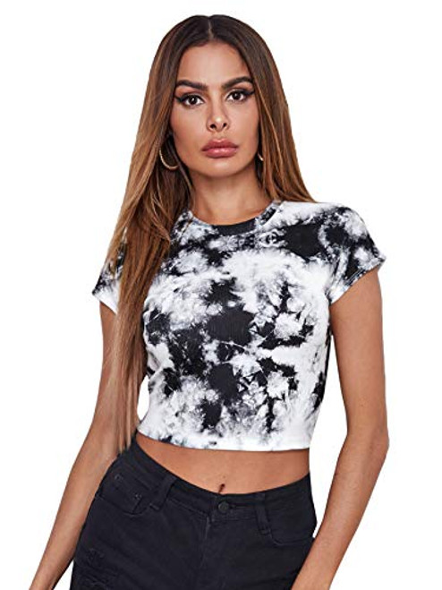 MakeMeChic Women's Tie Dye Crop Top Summer Fitted Short Sleeve Tee Multi XS
