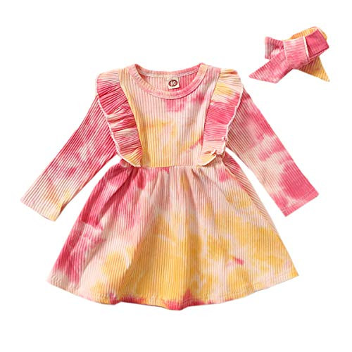 Happy Town Toddler Baby Girl Fall Outfit Casual Dress Solid Long Sleeve Outfit Button Dress with Headband Clothes -Tie-dye/Pink plusYellow, 12-18 Months- Happy Town Toddler Baby Girl Fall Outfit Casual Dress Solid Long Sleeve Outfit Button Dress with Headband Clothes -Tie-dye/Pink plusYellow, 12-18 Months-