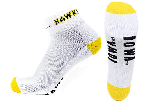NCAA Iowa Hawkeyes Men's Heel Toe Quarter Socks, White/Gold NCAA Iowa Hawkeyes Men's Heel Toe Quarter Socks, White/Gold
