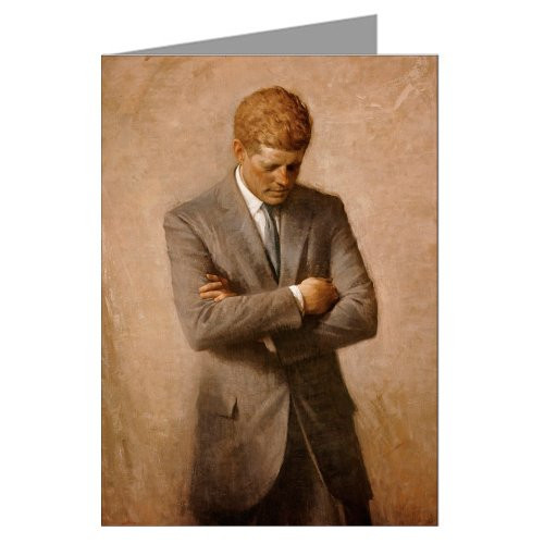 Single Vintage Greeting Card of President John F Kennedy Posthumous Official Portrait.