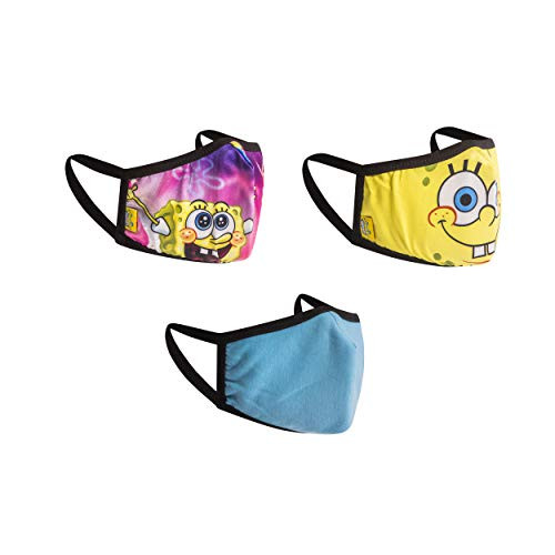 Spongebob Face Masks for Kids Set, 3-Pack, Reusable  and  Washable Cloth Kids Face Masks -Happy Face-
