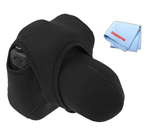Small Reversible Neoprene Stretchy Wrap Case, Black  and  Gray for Olympus E-PL5, E-P5, E-PM2, E-P1, E-P2 Camera  and  Fiber Cloth