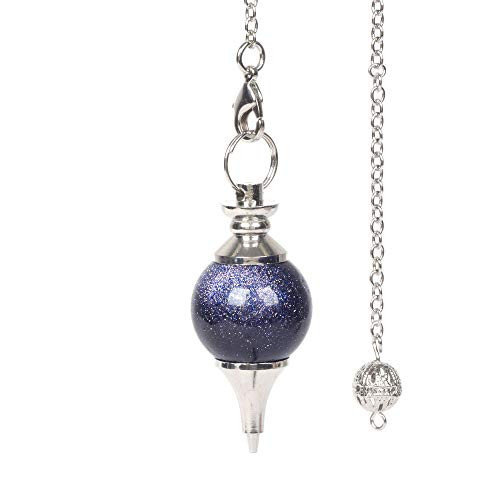 JUST IN STONES Synthetic Blue Goldstone Gemstone Dowsing 40mm Crystal Healing Chakra Reiki Point Pendulum