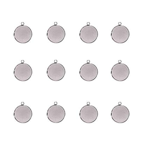 ABBECIAO Stainless Steel Bezel Pendant Trays Round Cabochon Settings Trays Pendant Blanks 12mm 50PCS