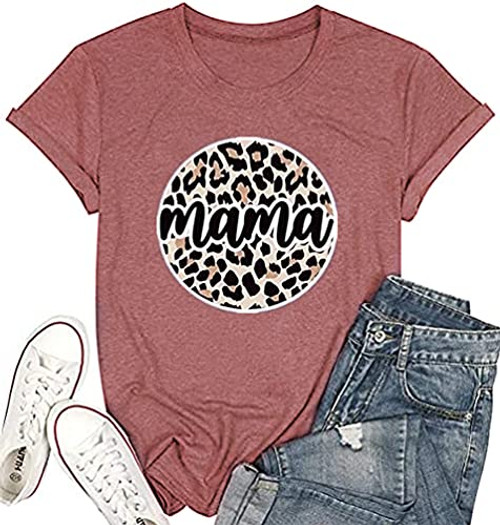 Women Mom T-Shirts Funny Leopard Mama Letter Printed Shirt Mother's Day Short Sleeve Graphic Tee Tops -Brown, L- Women Mom T-Shirts Funny Leopard Mama Letter Printed Shirt Mother's Day Short Sleeve Graphic Tee Tops -Brown, L-