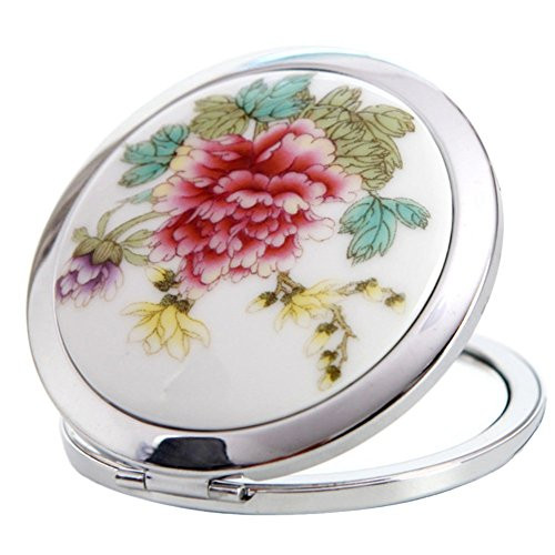 Qingsun Makeup Mirror for Purses and Travel, Chinese Landscape Flower Bird Double Sides Portable Foldable Pocket Metal Makeup Compact Mirror Woman Cosmetic Mirror