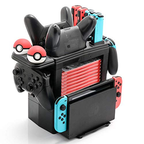 Charging Dock for 4 Joy-Cons, 2 Pro Controllers and 2 Poke Ball Plus Controllers, Multifunctional Detachable Station Dock Charger and Storage for Nintendo Switch Console